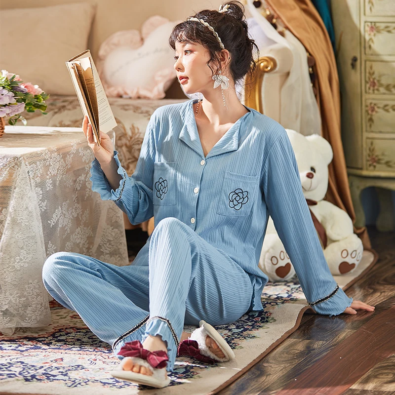 Spring Soft Autumn Knitted Cotton Long Sleeved Women's Sleep Lounge Pajama Woman Pajama Set Pyjamas Sleepwear M-XXXL
Spring Soft Autumn Knitted Cotton Long Sleeved Women's Sleep Lounge Pajama Woman Pajama Set Pyjamas Sleepwear M-XXXL