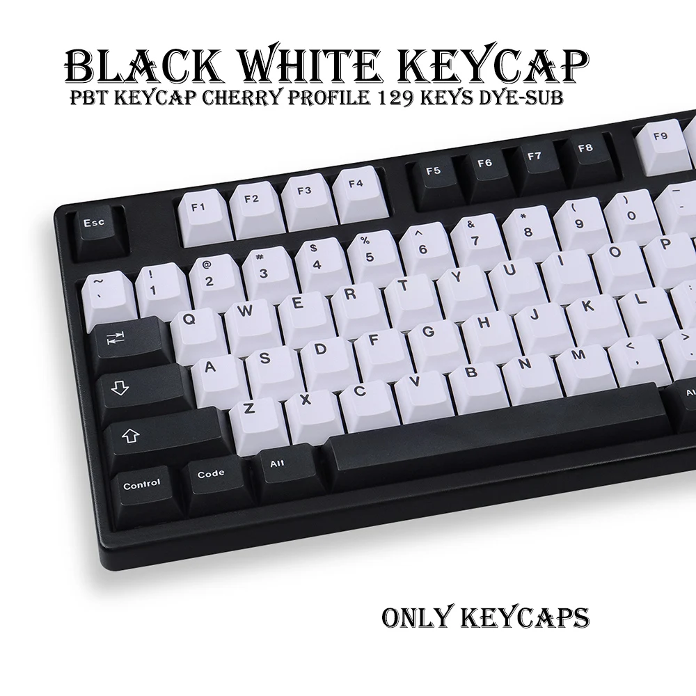 129 Keys DYE-SUB Cherry Profile PBT Keycap Personalized BLACK WHITE KeyCaps For Cherry MX Switch Mechanical Keyboard
129 Keys DYE-SUB Cherry Profile PBT Keycap Personalized BLACK WHITE KeyCaps For Cherry MX Switch Mechanical Keyboard