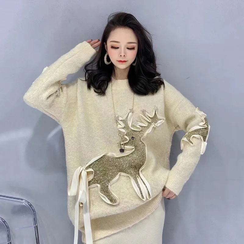 2022 Autumn And Winter New Style Bright Silk Diamond Printed Blouse Mid-length Loose Round Neck Knitted Sweater Women
2022 Autumn And Winter New Style Bright Silk Diamond Printed Blouse Mid-length Loose Round Neck Knitted Sweater Women
