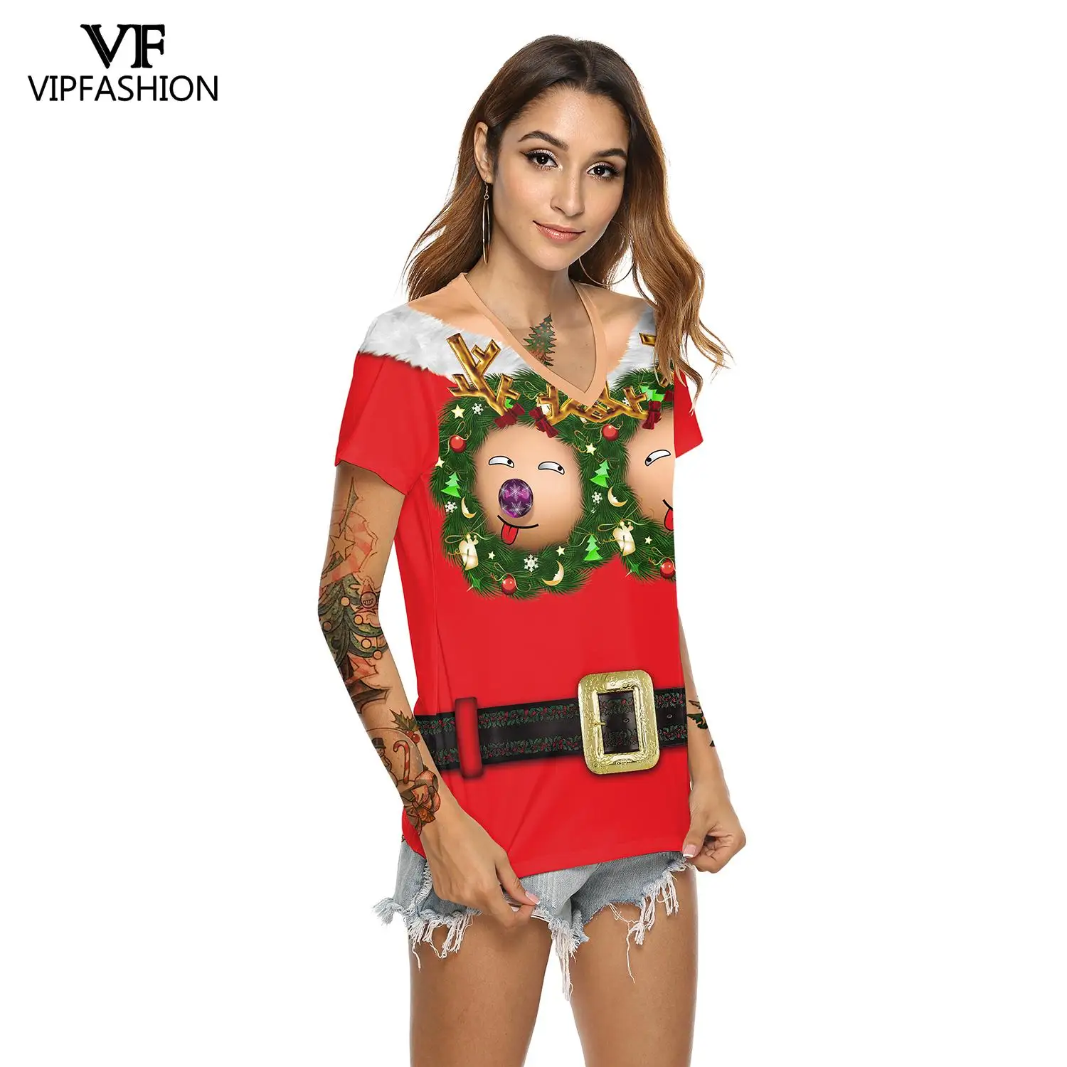 VIP Мода Harajuku летние женские забавные рождественские футболки с принтом женское