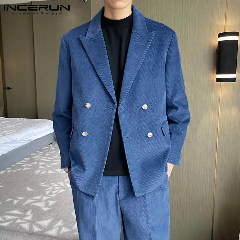 

Красивый хорошо облегающий мужской однотонный вельветовый костюм куртки двубортный мужской повседневный Блейзер Пальто женские топы 2021