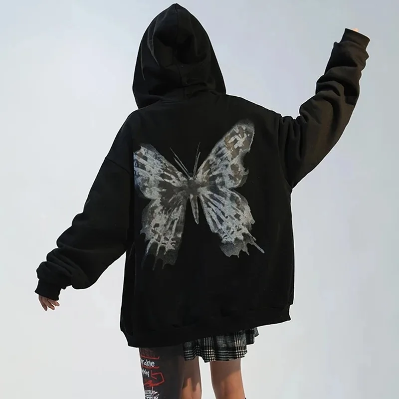 2022 Women Oversized Jacketsharajuku Black Hoodies Women Goth Punk Butterfly Print Sweatshirts Autumn Hip Hop Zipper Hoodies
2022 Women Oversized Jacketsharajuku Black Hoodies Women Goth Punk Butterfly Print Sweatshirts Autumn Hip Hop Zipper Hoodies