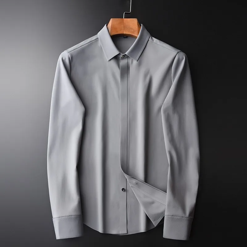 

Рубашка Minglu мужская с длинным рукавом, деловая и повседневная сорочка, приталенная, однотонная, серая, 4XL