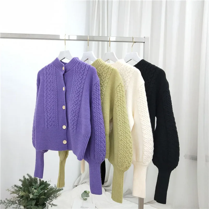 Autumn winter women's cardigan short solid color knitted cardigan retro round neck lantern sleeve woman sweater cardigans GX290 
Autumn winter women's cardigan short solid color knitted cardigan retro round neck lantern sleeve woman sweater cardigans GX290