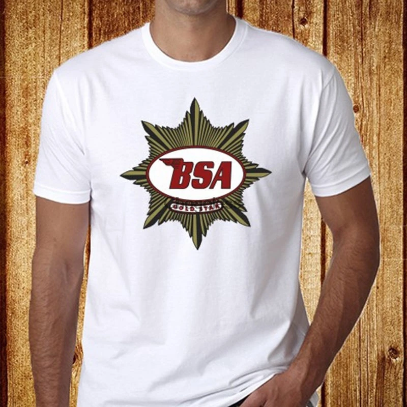 Мужская белая классическая мотоциклетная футболка BSA b. S.A с красным логотипом Gold
