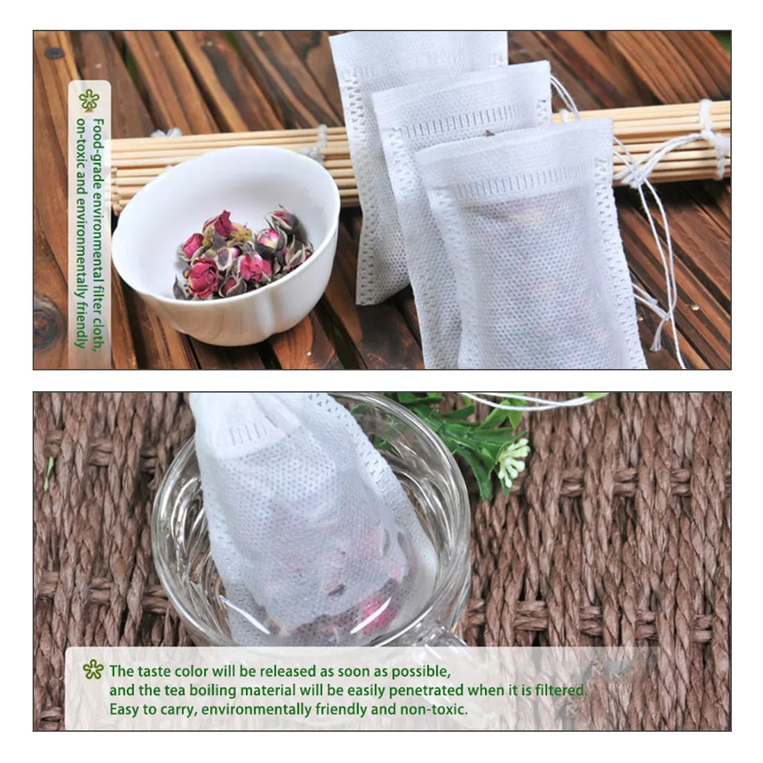 100pcs Disposable Tea Bags food grade Scented Tea Bag Infuser Health With String Heal Seal Non-woven Fabric Spice Filters Teabag
100pcs Disposable Tea Bags food grade Scented Tea Bag Infuser Health With String Heal Seal Non-woven Fabric Spice Filters Teabag