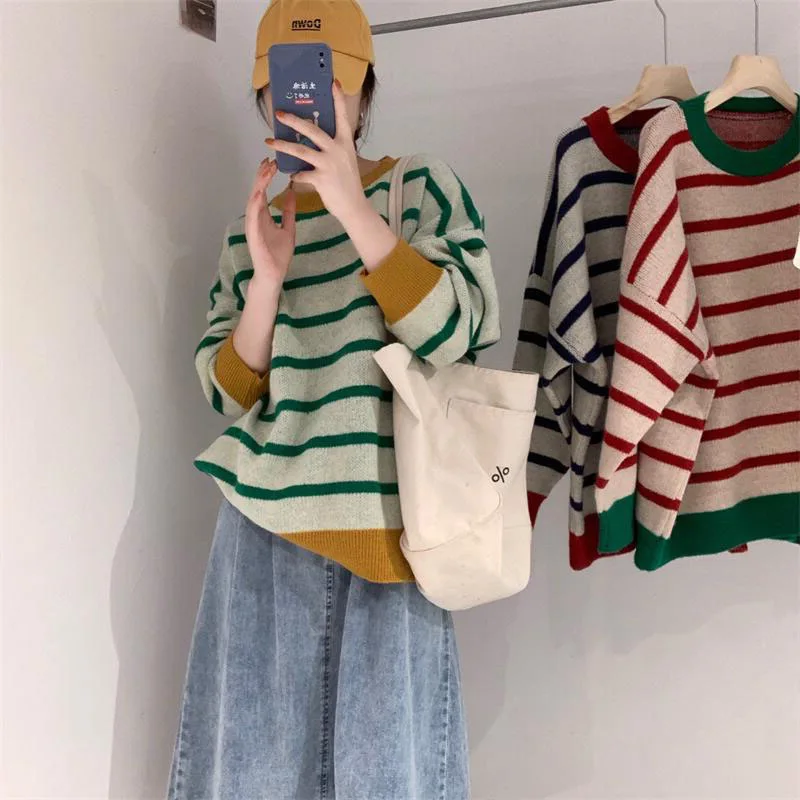 New Women Stripe Sweater Autumn Winter Loose Long Sleeve Pullover Tops Korean Ladies Knitted Patchwork Korean Sweaters
New Women Stripe Sweater Autumn Winter Loose Long Sleeve Pullover Tops Korean Ladies Knitted Patchwork Korean Sweaters