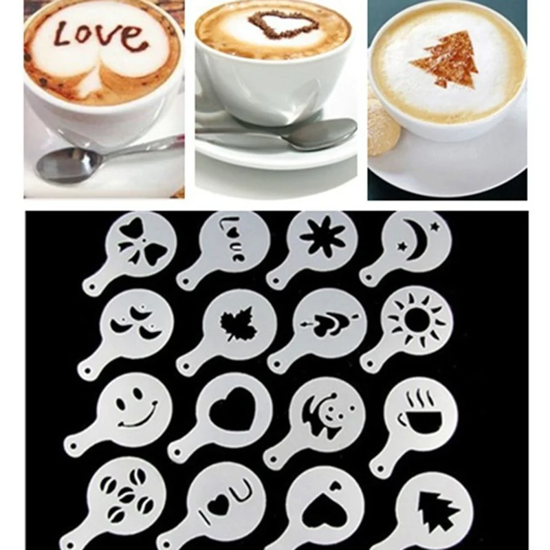 16pcs Coffee Stencil Filter Coffee Maker Cappuccino Coffee Barista Mold Templates Strew Flowers Pad Spray Art Baking Tools
16pcs Coffee Stencil Filter Coffee Maker Cappuccino Coffee Barista Mold Templates Strew Flowers Pad Spray Art Baking Tools