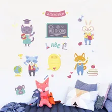 Study With Animal Teacher Wall Stickers For Kids Room Decoration Cat Fox Safari Mural Art Diy Pvc Educational Home Decal Posters
