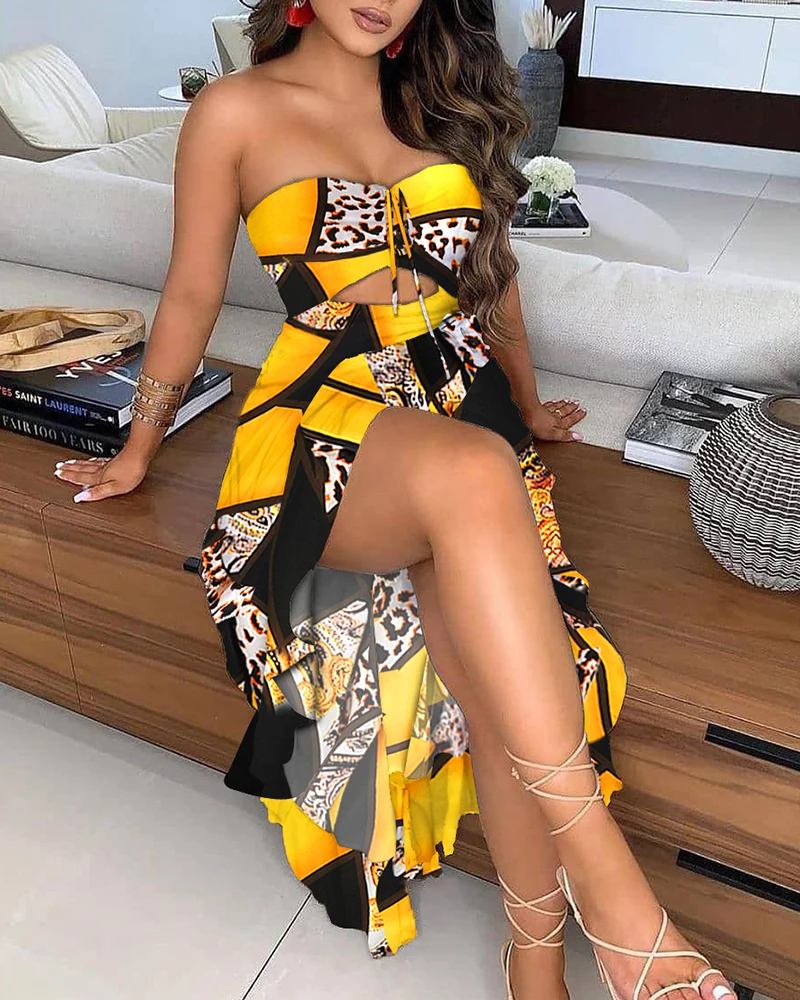 2021 Hot Sale Women Bandeau Floral Butterfly Print Cutout High Slit Dress Bodycon Dress
2021 Hot Sale Women Bandeau Floral Butterfly Print Cutout High Slit Dress Bodycon Dress