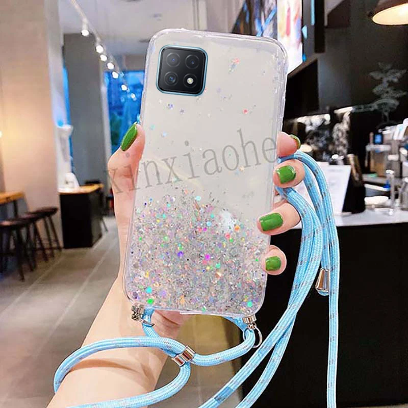 Чехол для телефона OPPO A73 A53 5G Стиль ремешок мягкий пластиковый чехол с блестками