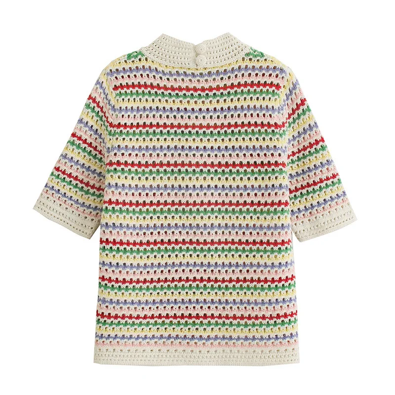 Contrast Color Striped Short Sleeve Pullovers Hollow Out O-neck Loose Casual Knitted Tops 2021 Spring Summer Chic Sweet Tee
Contrast Color Striped Short Sleeve Pullovers Hollow Out O-neck Loose Casual Knitted Tops 2021 Spring Summer Chic Sweet Tee