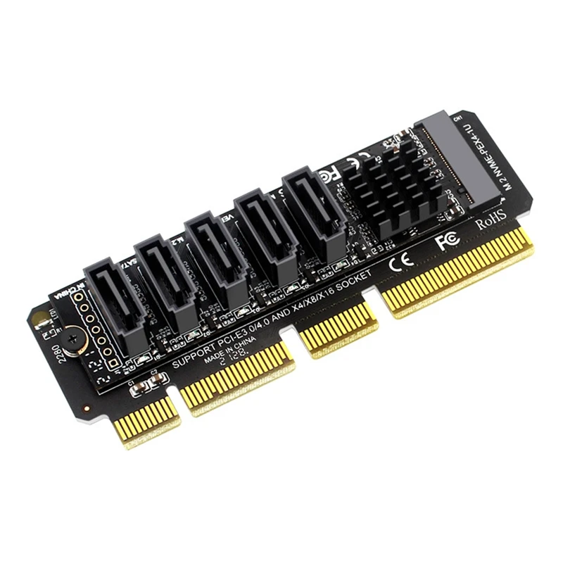 

HOT-PCI-E to Sata Adapter Card 5 Ports for PCI-E X4 PCI-E X8 PCI-E X16 Support Os X/Windows7/8/10 Multi-System Plug and Play
