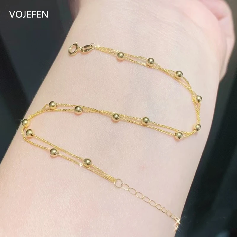 VOJEFEN AU750 золотые настоящие 18K золотые браслеты для женщин, изящные круглые бусины тонкие звенья цепи двухслойный браслет для нее
VOJEFEN AU750 золотые настоящие 18K золотые браслеты для женщин, изящные круглые бусины тонкие звенья цепи двухслойный браслет для нее