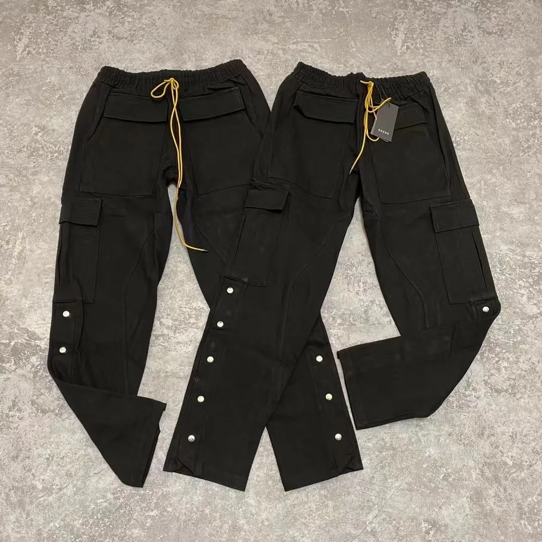 

Hiphop Rhude pocket cargo Pants Men Women 1:1 High Quality Rhude Paikou Pants Metal zipper Inside Tag Trousers