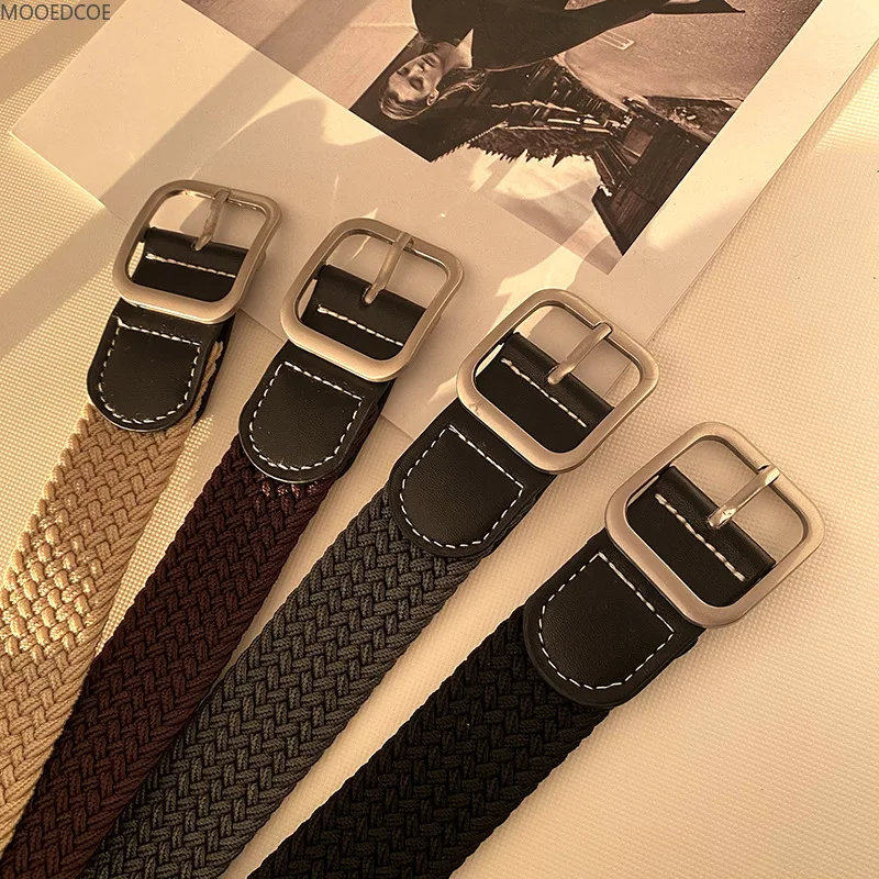 Men's and women's elastic and elastic woven canvas belt, knitted casual fashion accessories, length 110CM, retro, four seasons 
Men's and women's elastic and elastic woven canvas belt, knitted casual fashion accessories, length 110CM, retro, four seasons