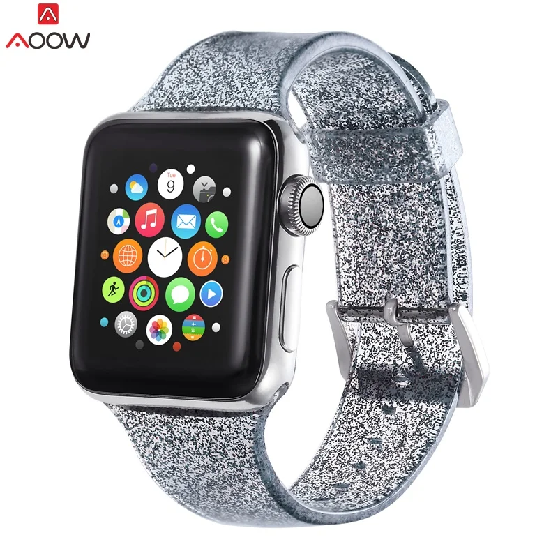 Ремешок AOOW силиконовый для Apple Watch Модный Блестящий Браслет iwatch Band 42 мм 44 Series 1 2 3 4 38