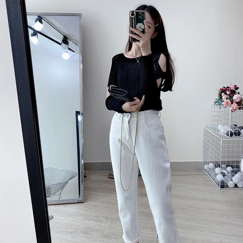 BornSra New Korean-Style Women's Autumn New High Waist Dad Pants Harlan Denim Pants Streetwear Blue White Jeans
BornSra New Korean-Style Women's Autumn New High Waist Dad Pants Harlan Denim Pants Streetwear Blue White Jeans