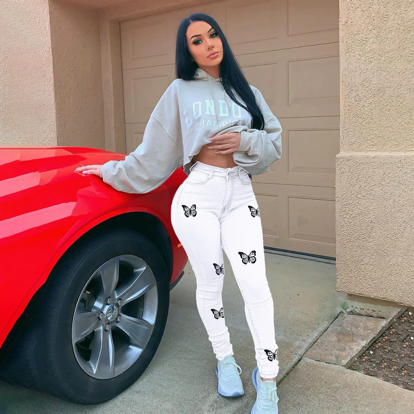 High waist shows slim slim hips small pants legs butterfly print jeans women's casual simple style trousers S-3XL size
High waist shows slim slim hips small pants legs butterfly print jeans women's casual simple style trousers S-3XL size