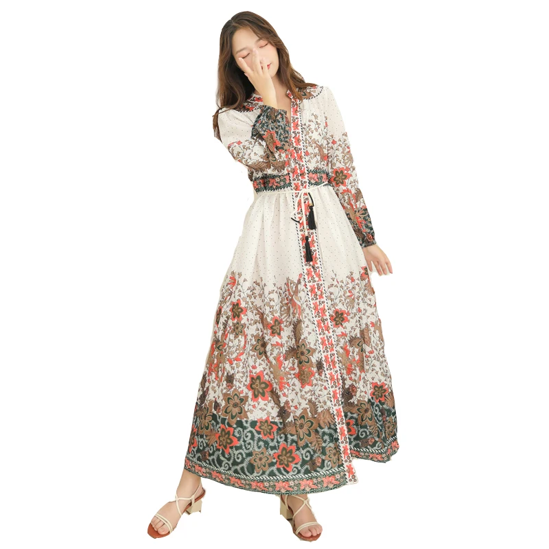 women's clothing new spring fashion tassel belt stand collar print dress long sleeves holiday beach long dresses female
women's clothing new spring fashion tassel belt stand collar print dress long sleeves holiday beach long dresses female
