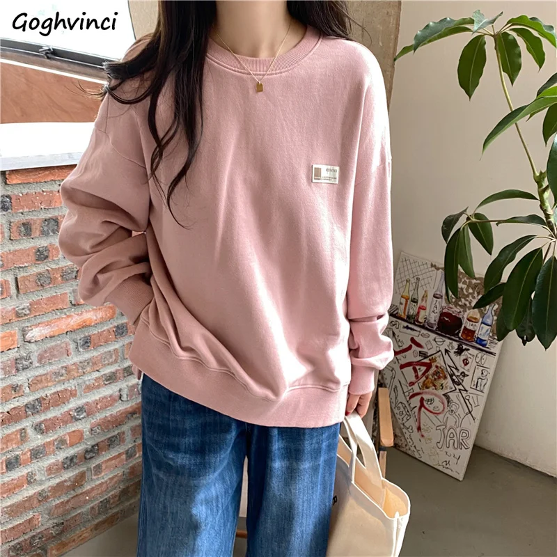 

Candy Color No Hat Hoodies Women Letter Side-slit Loose Simple Sweet Girls Students Leisure Hipster Ulzzang Females Sweatshirts
