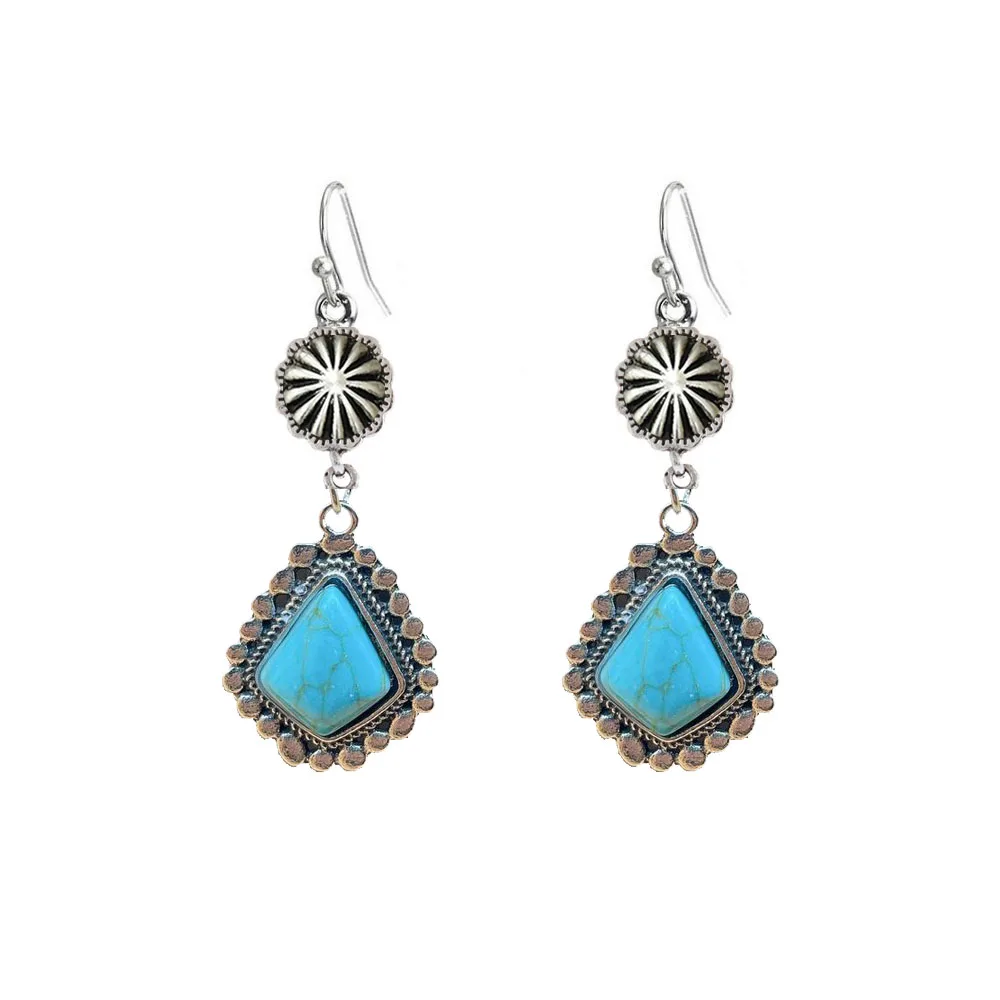 

Bohemia Women's Geometry Natural Stone Earring Blue Turquoise Flower Silver Drop Earrings Jewelry Accessories Gift