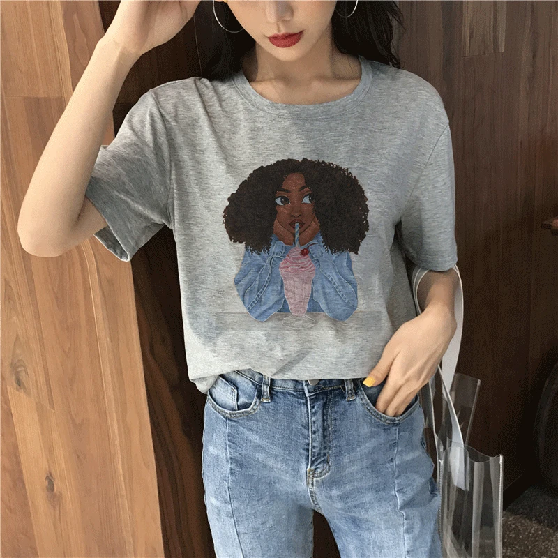 Фото Крутая черная футболка с принтом меланина для девочек эстетические футболки в(China)
