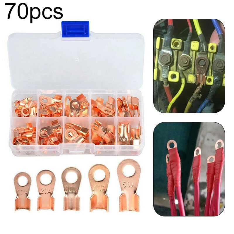 70pcs Copper Tube Terminals Battery Welding Wire Cable Lug Ring Crimp Connectors Assortment Kit Clear Plastic Box Packaged
70pcs Copper Tube Terminals Battery Welding Wire Cable Lug Ring Crimp Connectors Assortment Kit Clear Plastic Box Packaged