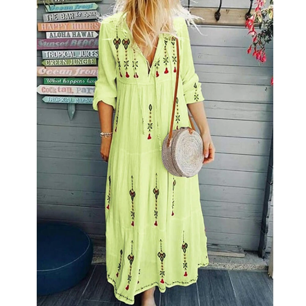 Lugentolo Bohemian Dress Women Long-sleeved V-neck Print Drawstring Tie Loose Casual Summer Fashion Plus Size Dress
Lugentolo Bohemian Dress Women Long-sleeved V-neck Print Drawstring Tie Loose Casual Summer Fashion Plus Size Dress