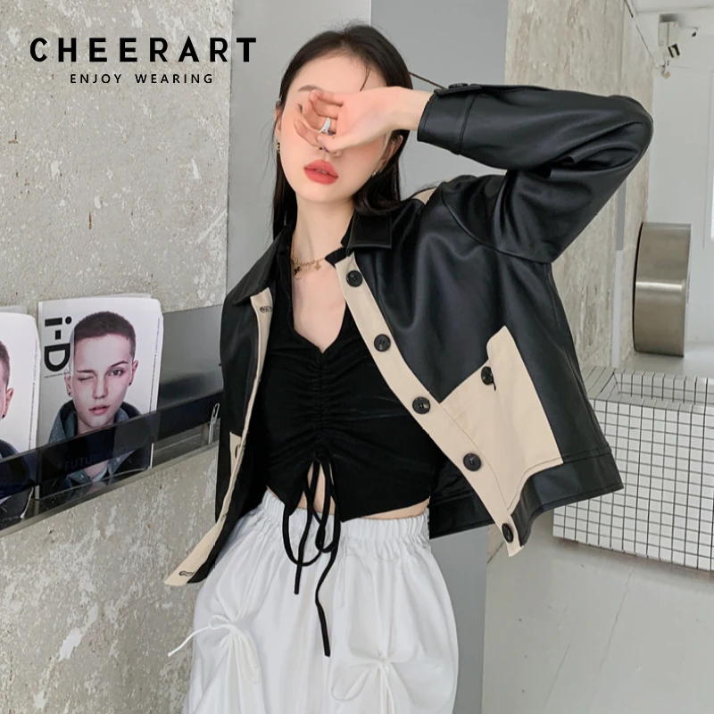 Куртка-бомбер CHEERART с цветными блоками, пальто в стиле пэчворк, укороченные куртки из искусственной кожи для женщин, осень 2021, модная байкерс...
Куртка-бомбер CHEERART с цветными блоками, пальто в стиле пэчворк, укороченные куртки из искусственной кожи для женщин, осень 2021, модная байкерс...