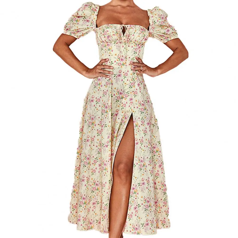 Summer Woman Dress 2021 Midi Dress Summer Women Floral Print High Split Puff Short Sleeve Square Neck Midi Dress Streetwear 
Summer Woman Dress 2021 Midi Dress Summer Women Floral Print High Split Puff Short Sleeve Square Neck Midi Dress Streetwear