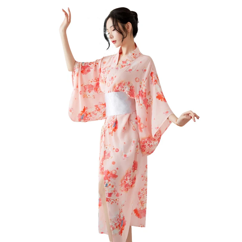 

Japanese Sakura Printed Fabric Kimono Dress Sexi Women Nightgown Sexy Lingerie Set Erotic Underwear Ladies Skirts Sex Cosplay
