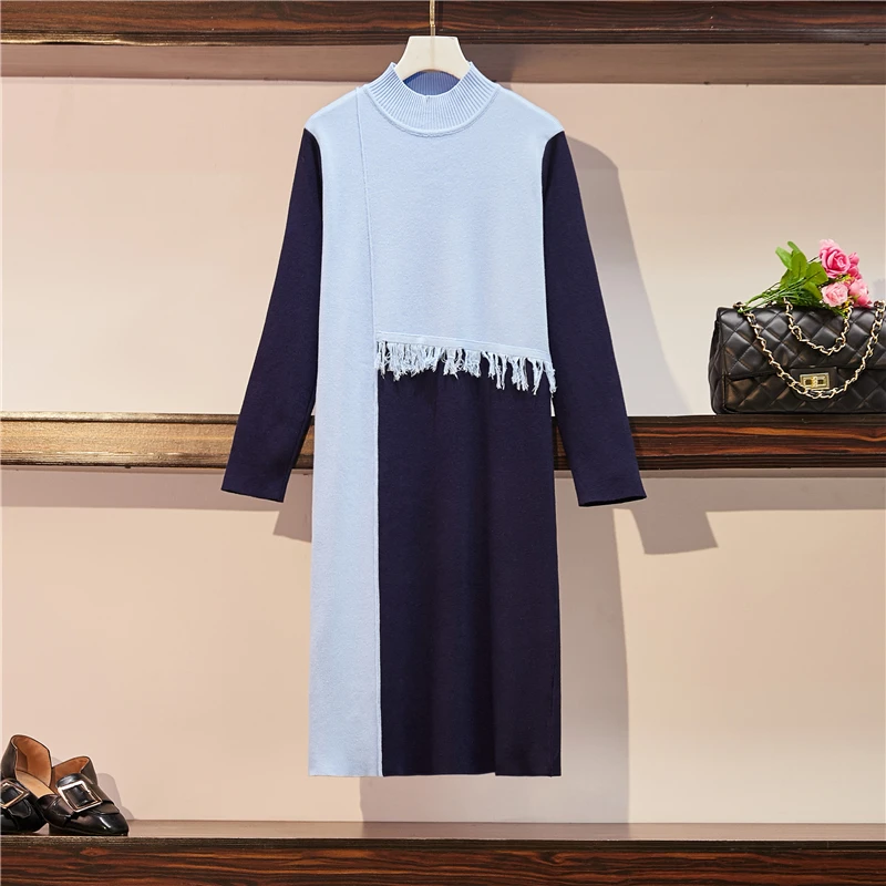 New Fashion Autumn Winter Korean Style Women Half High Neck Knitted Long Sleeve Casual Patchwork Tassel Dress Female Dresses
New Fashion Autumn Winter Korean Style Women Half High Neck Knitted Long Sleeve Casual Patchwork Tassel Dress Female Dresses