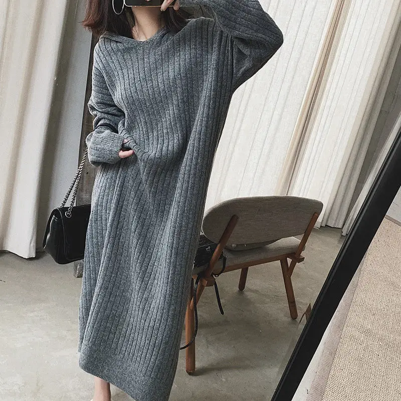 Women's Hooded Sweater Autumn Winter New Mid-Length Loose Sweater Dress Woman Dresses Vestido De Mujer Femme Robe
Women's Hooded Sweater Autumn Winter New Mid-Length Loose Sweater Dress Woman Dresses Vestido De Mujer Femme Robe
