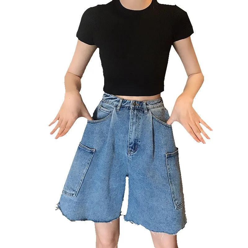 Knee Length Denim biker Shorts Women Fashion Washed High Waist Loose Denim Wide Leg Jeans short feminino Hip Hop Style Casual
Knee Length Denim biker Shorts Women Fashion Washed High Waist Loose Denim Wide Leg Jeans short feminino Hip Hop Style Casual