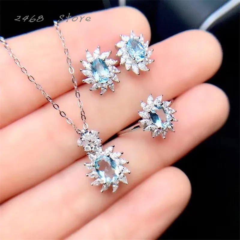 New 925 silver inlaid natural aquamarine ring & earrings&pendant set, women's jewelry set, gift for girlfriend
New 925 silver inlaid natural aquamarine ring & earrings&pendant set, women's jewelry set, gift for girlfriend