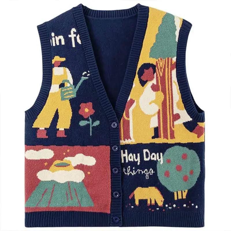 Sweaters Vest Women Cardigan Printed Loose Sweaters Jumpers Knitwear Sleeveless V Neck Sweater Casual Kawaii Student Streetwear 
Sweaters Vest Women Cardigan Printed Loose Sweaters Jumpers Knitwear Sleeveless V Neck Sweater Casual Kawaii Student Streetwear