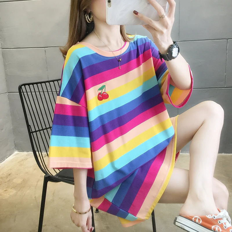 women t shirt summer short sleeve t shirt women rainbow color striped tee female fashion tops camisetas de mujer
women t shirt summer short sleeve t shirt women rainbow color striped tee female fashion tops camisetas de mujer