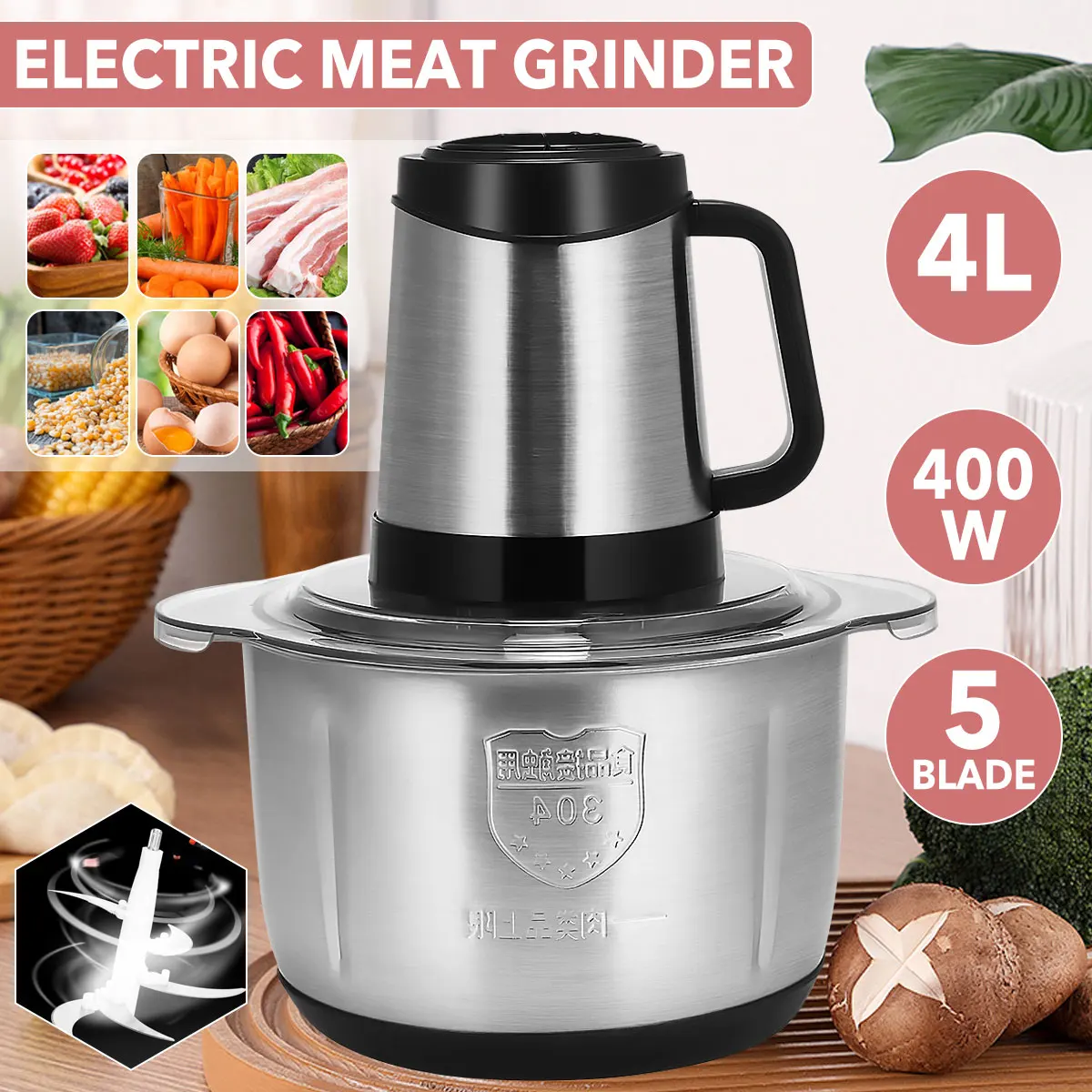 220V 4L Meat Grinders Stainless Steel 5 Blades Electric Chopper Vegetable cutting Minced Meat Kitchen Blenders Speed Adjustable
220V 4L Meat Grinders Stainless Steel 5 Blades Electric Chopper Vegetable cutting Minced Meat Kitchen Blenders Speed Adjustable