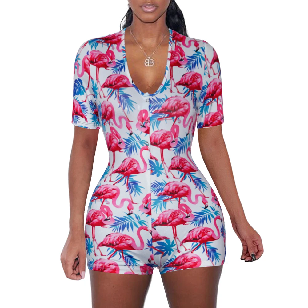 Women Sexy V-Neck Short Sleeve Bodycon Bodysuit Casual Printed Button Sleepwear Jumpsuit Shorts Romper Leotard for Summer
Women Sexy V-Neck Short Sleeve Bodycon Bodysuit Casual Printed Button Sleepwear Jumpsuit Shorts Romper Leotard for Summer