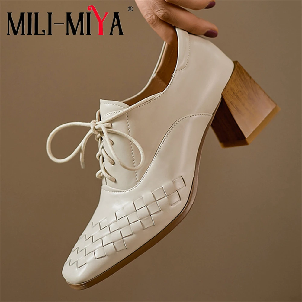 MILI-MIYA Fashion Square Toe Women Genuine Leather Pumps Thick Heels Lace Up Solid Color Plus Size 34-42 Office Career Shoes
MILI-MIYA Fashion Square Toe Women Genuine Leather Pumps Thick Heels Lace Up Solid Color Plus Size 34-42 Office Career Shoes