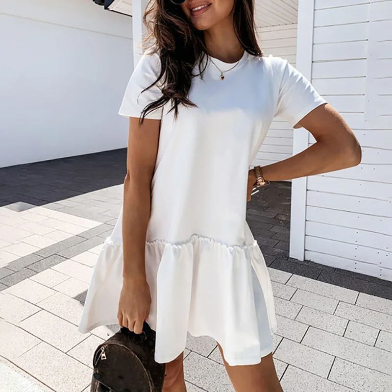 Loose Casual Short Sleeve Mini Dress Women 2021 Summer O-neck White Black Ruffles Big Hem Beach Dresses For Woman Femme Robe
Loose Casual Short Sleeve Mini Dress Women 2021 Summer O-neck White Black Ruffles Big Hem Beach Dresses For Woman Femme Robe