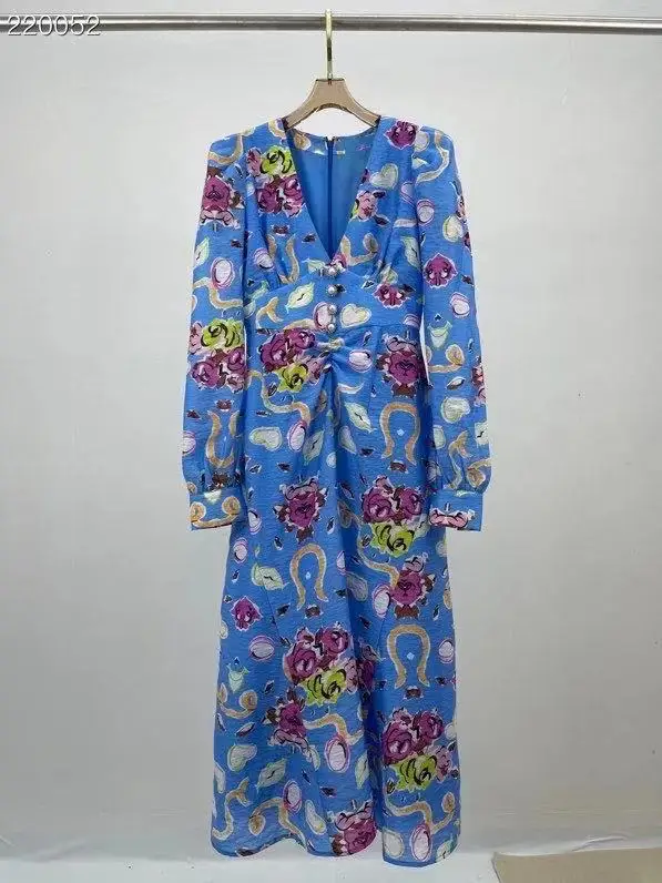 New 2021 Women Summer High Fashion Runway A-Line Dress Long Sleeve Pearl Buttons Flowers Print Ladies Long Top Dress
New 2021 Women Summer High Fashion Runway A-Line Dress Long Sleeve Pearl Buttons Flowers Print Ladies Long Top Dress