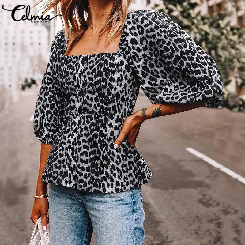 Women Sexy Square Collar Vintage Blouses Elegant Puff Half Sleeve Fashion Street Tops Celmia Leopard Print 2021 Autumn Shirts
Women Sexy Square Collar Vintage Blouses Elegant Puff Half Sleeve Fashion Street Tops Celmia Leopard Print 2021 Autumn Shirts