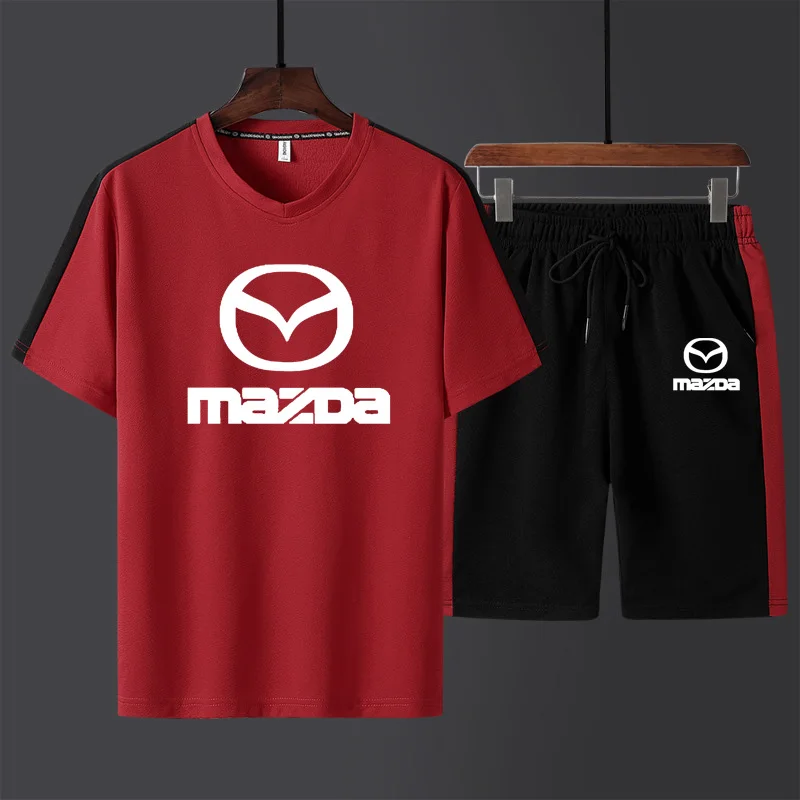 Summer Men's Suit Mazda Car Logo casual Cotton Splicing Solid color stripe Simple atmosphere Men's short sleeve+shorts 2-piece s
Summer Men's Suit Mazda Car Logo casual Cotton Splicing Solid color stripe Simple atmosphere Men's short sleeve+shorts 2-piece s