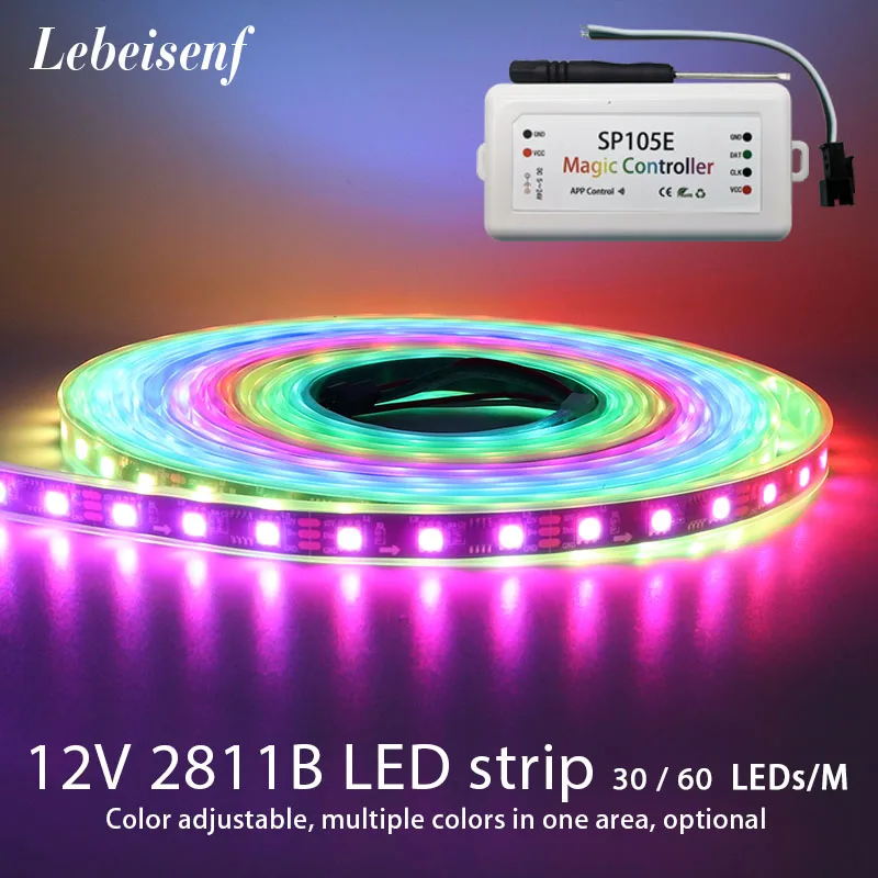 RGB Led strip light WS2811 5050 SMD addressable 30/60 LED/m external 1 IC control 3 Leds DC12V Led lights with SP105E controller
RGB Led strip light WS2811 5050 SMD addressable 30/60 LED/m external 1 IC control 3 Leds DC12V Led lights with SP105E controller