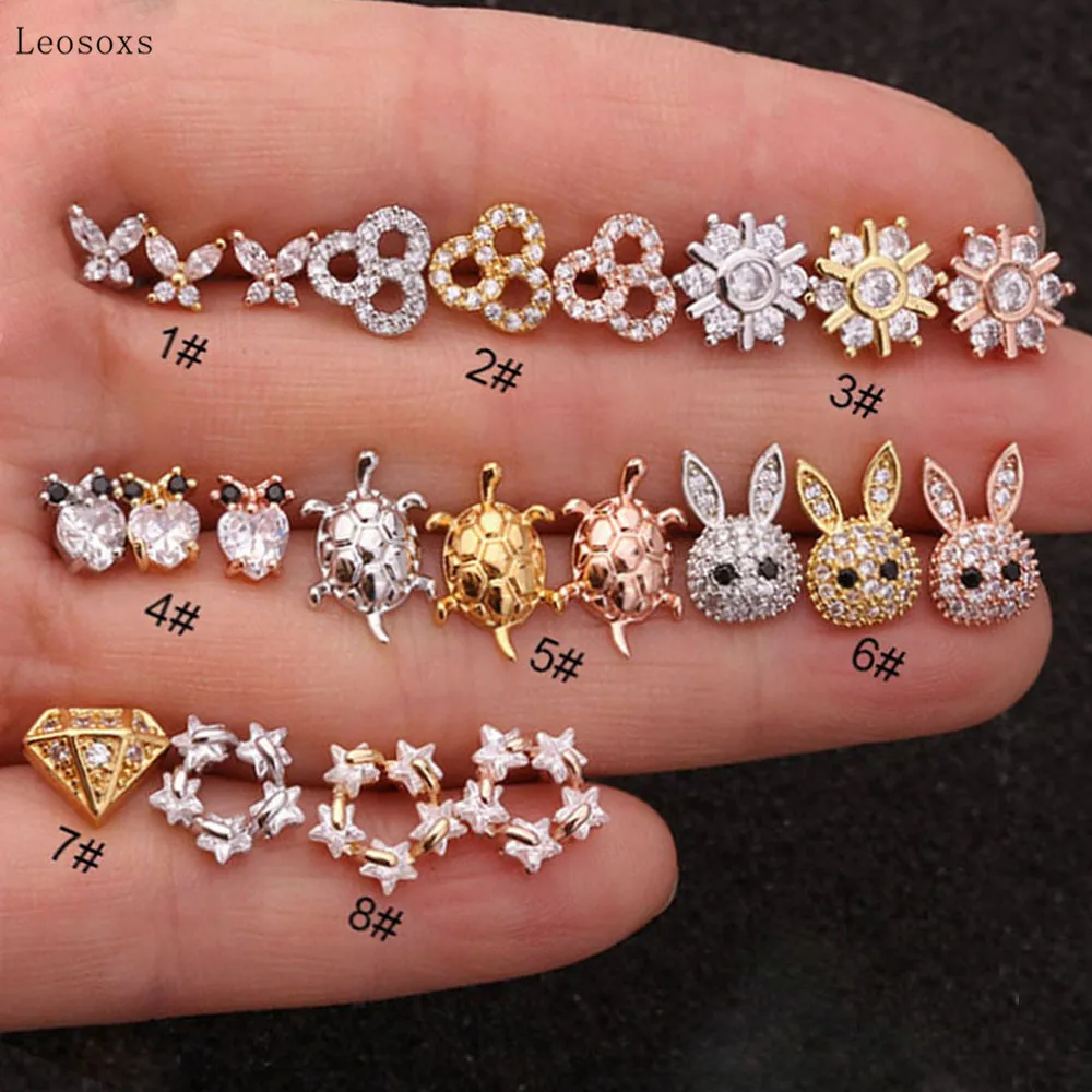 

Leosoxs 2pcs New Cute Diamond-studded Bunny Ear Bone Studs Exquisite Piercing Jewelry