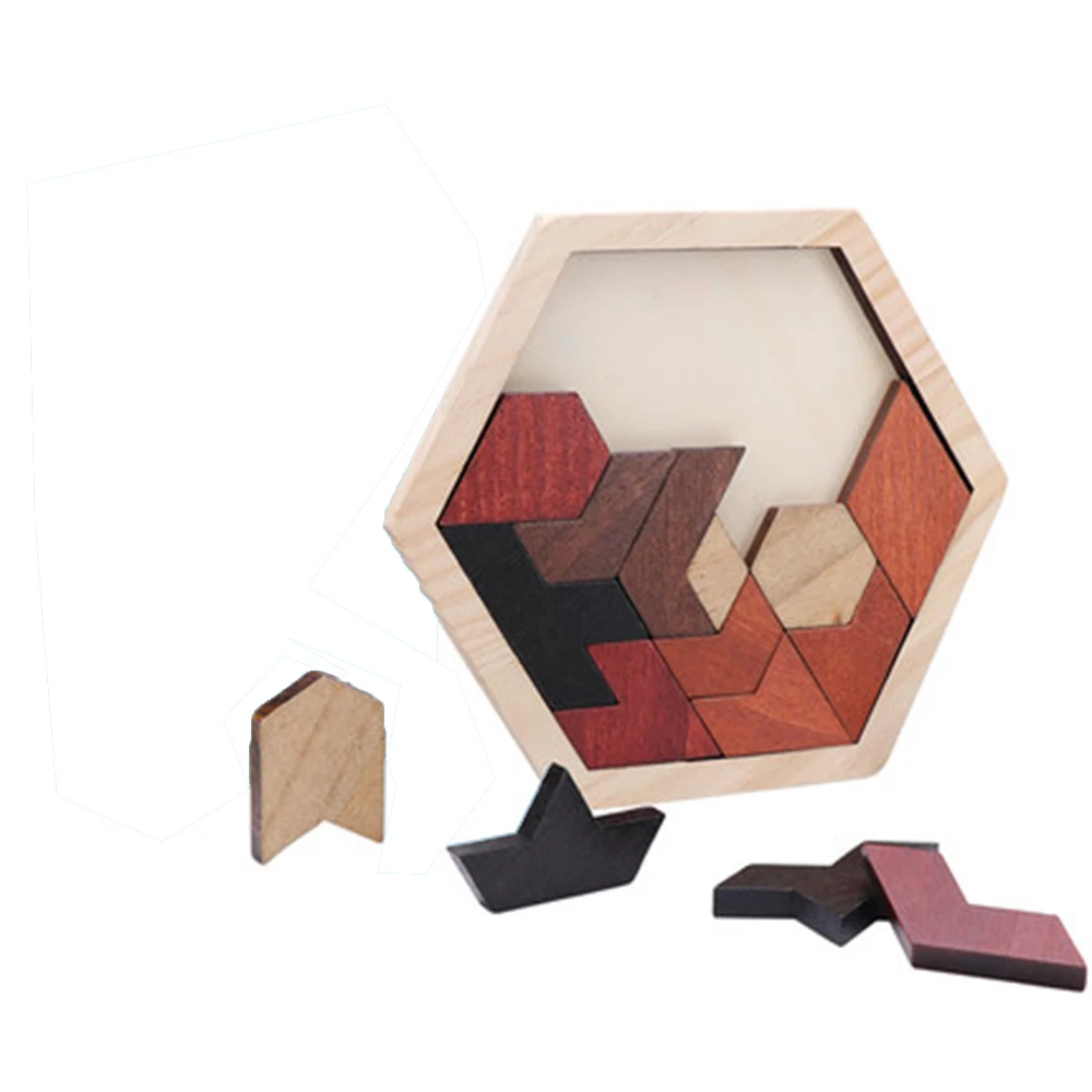 

Красочные шестиугольные деревянные геометрические формы головоломки настольные игрушки развивающие интеллектуальные игрушки