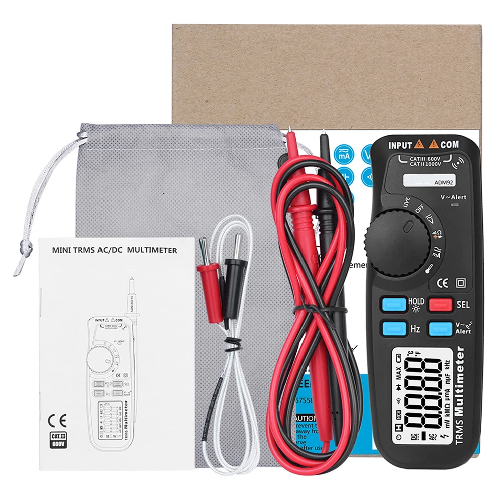 Digital Multimeter Voltmeter Electrical Tester ADM92 True RMS NCV For DC AC Current Voltage Resistance Diode Multimeter Tester
Digital Multimeter Voltmeter Electrical Tester ADM92 True RMS NCV For DC AC Current Voltage Resistance Diode Multimeter Tester