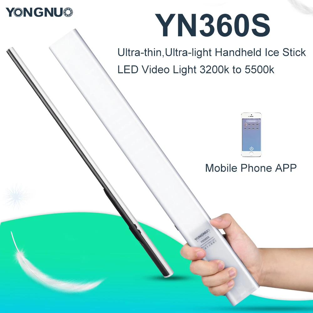 Yongnuo YN360S Ultra-thin,Ultra-light Handheld Ice Stick LED Video Light 3200k to 5500k Controlled by Phone App Fill Light Stick
Yongnuo YN360S Ultra-thin,Ultra-light Handheld Ice Stick LED Video Light 3200k to 5500k Controlled by Phone App Fill Light Stick